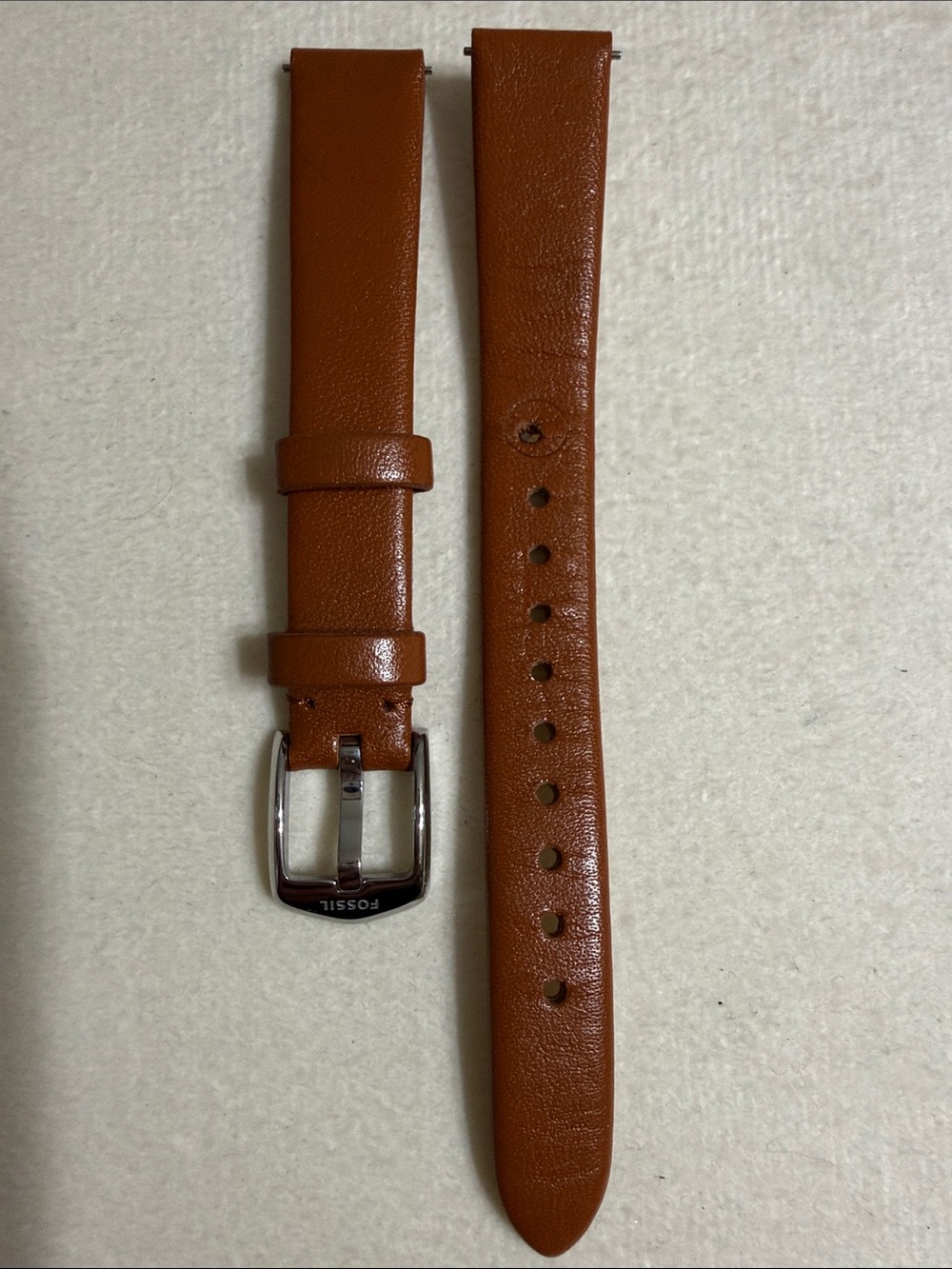 14mm Fossil Brown Leather Watch Strap with Silver Buckle